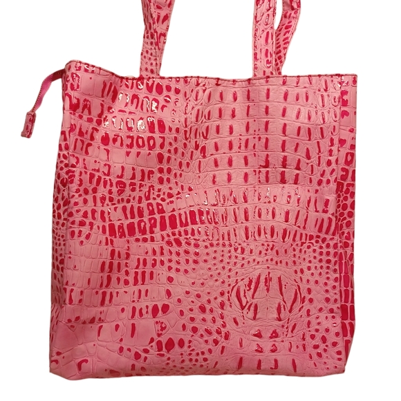NEW BABYLISS PRO Pink Hot Pink Faux Reptile Print Tote Bag Zipper Top Purse - Picture 9 of 13